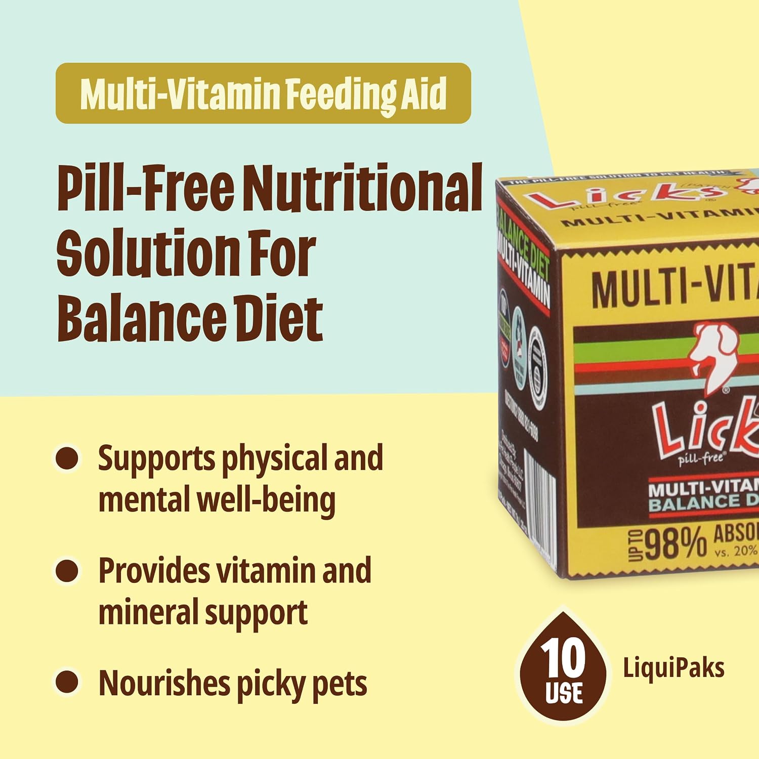 Licks Multi-Vitamin - Apoyo Nutricional Diario para Cachorros, Adultos y Seniors - Multivitamínico Canino con Calcio, Vitaminas A, D, E y B12 - Sobres en Gel Sin Pastillas - 10 Sobres