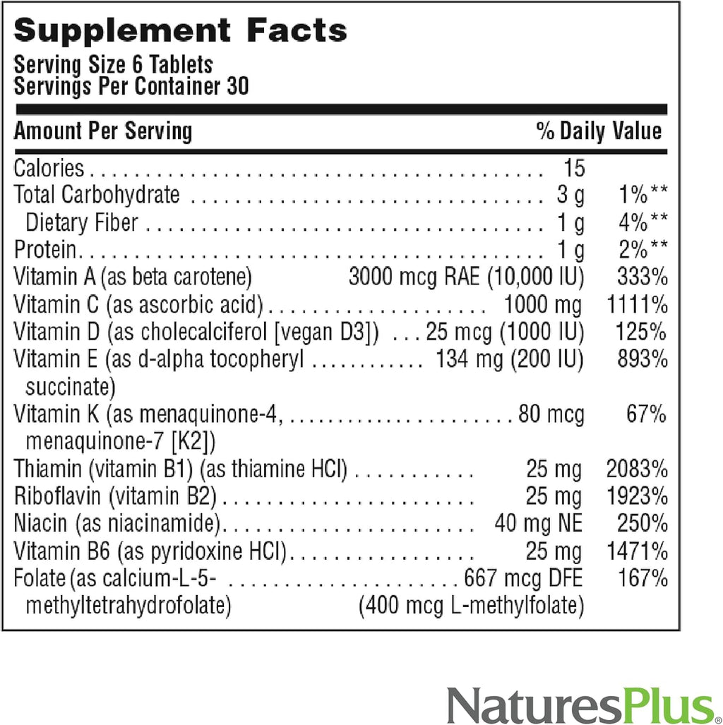 NaturesPlus Source of Life Sin Hierro - 180 Mini-Comprimidos - Complejo Multivitamínico y Mineral