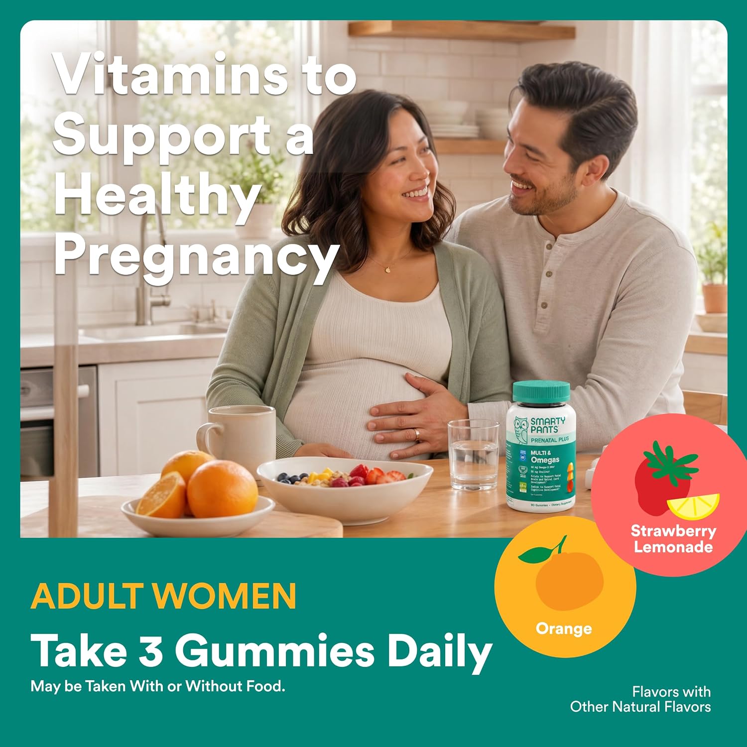 SmartyPants Prenatal Multivitamin Gummies, Omega 3 (DHA/EPA), Metilfolato, Biotina, Vitamina D3, C, Vitamina B12, B6, Vitamina A, K y Zinc, Sin Gluten, 120 Gominolas (40 Días)