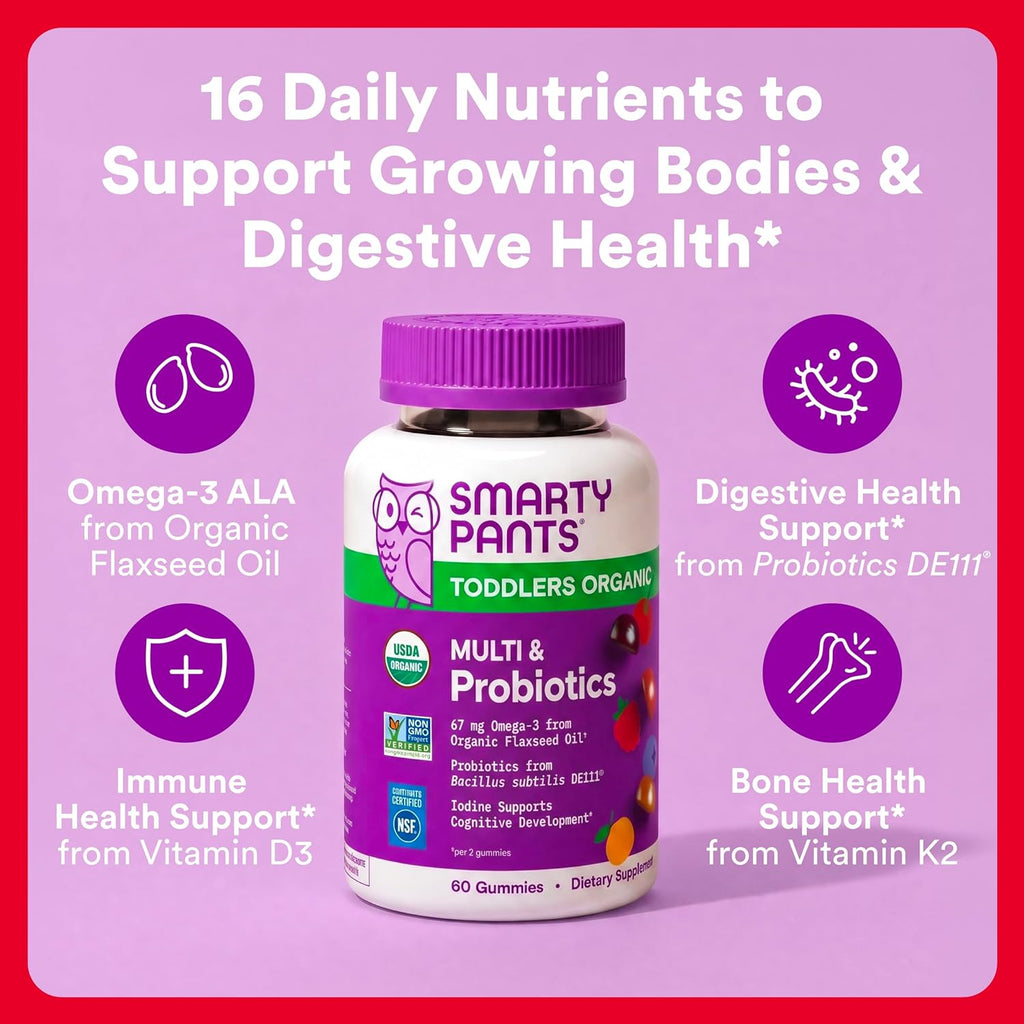 SmartyPants Organic Toddler Multivitamin Gummies - 60 gomitas (30 días)