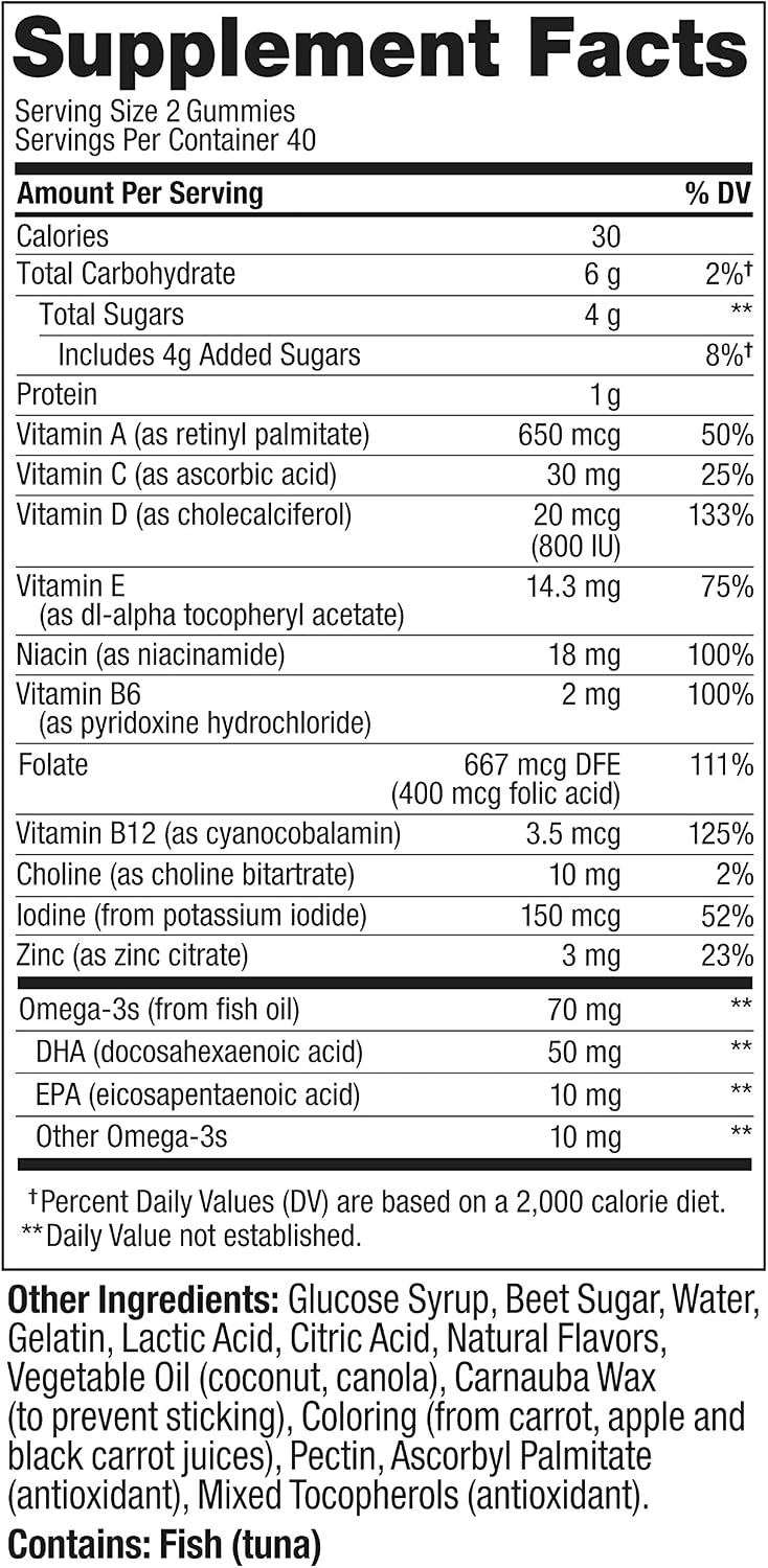 OLLY Gomitas Multivitamínicas Prenatales – Ácido Fólico, Vitamina D, Omega-3 DHA – Sabor Cítricos y Bayas – 80 unidades