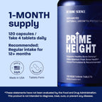 BONE SCIENCE Primeheight Apoyo Óseo y Crecimiento con Calcio, Vitamina D3, K2, Magnesio, Zinc - Fórmula Vegana, No OGM, 120 Comprimidos