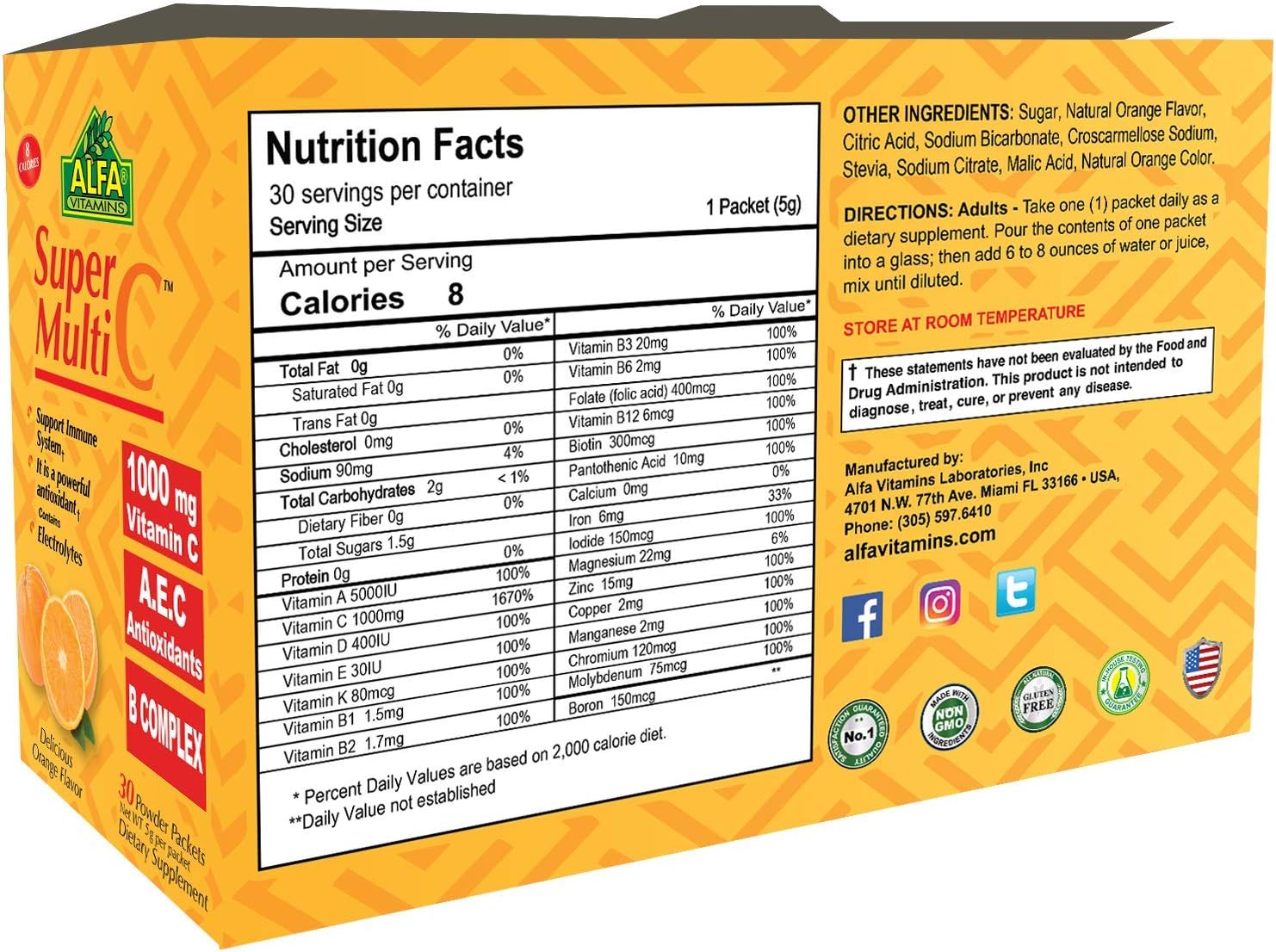 Super Multi C - Vitamina C en Polvo con Multivitaminas, Minerales y Antioxidantes - 30 Sobres