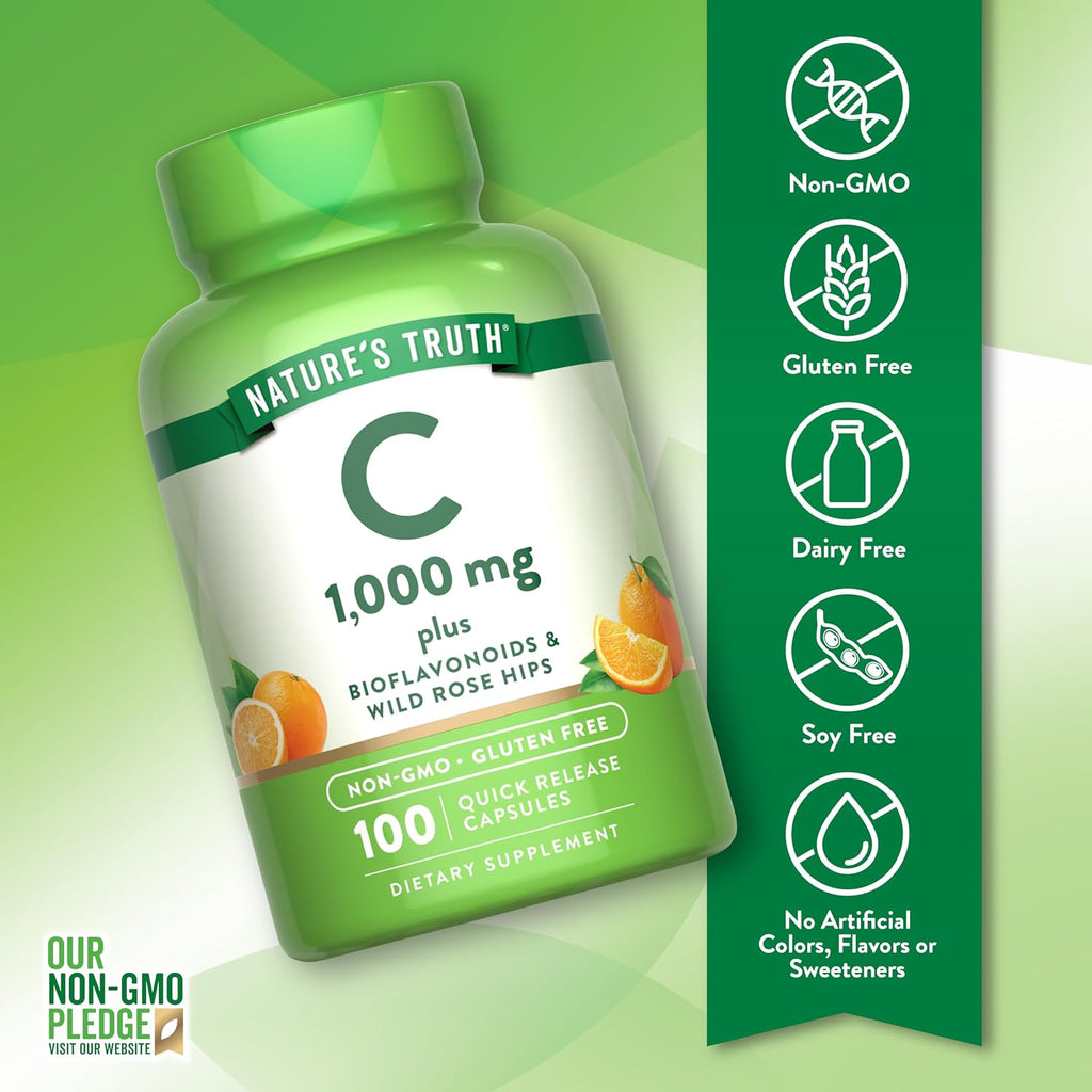 Nature's Truth Vitamina C 1000 mg con Rosa Mosqueta y Bioflavonoides - 100 Cápsulas