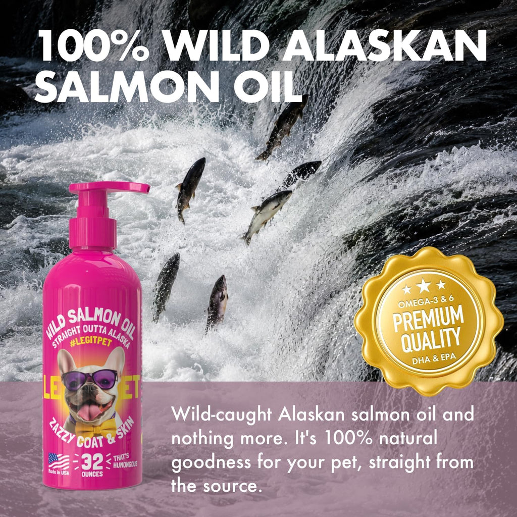 LEGITPET Aceite de Salmón Salvaje de Alaska para Perros y Gatos - 946 ml