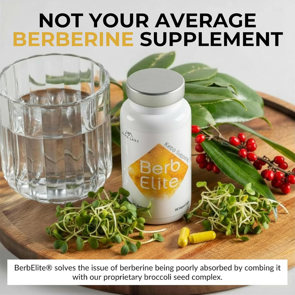 BerbElite - Berberina HCL con Complejo de Semillas de Brócoli, 350mg, 60 Cápsulas Veganas