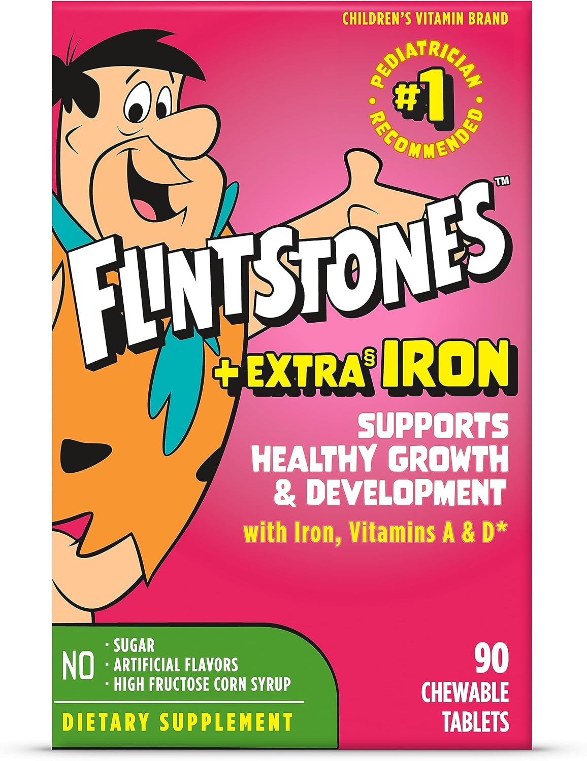 Flintstones Multivitamínico Masticable para Niños con Vitamina C, D, B12 y Hierro, 90 Comprimidos