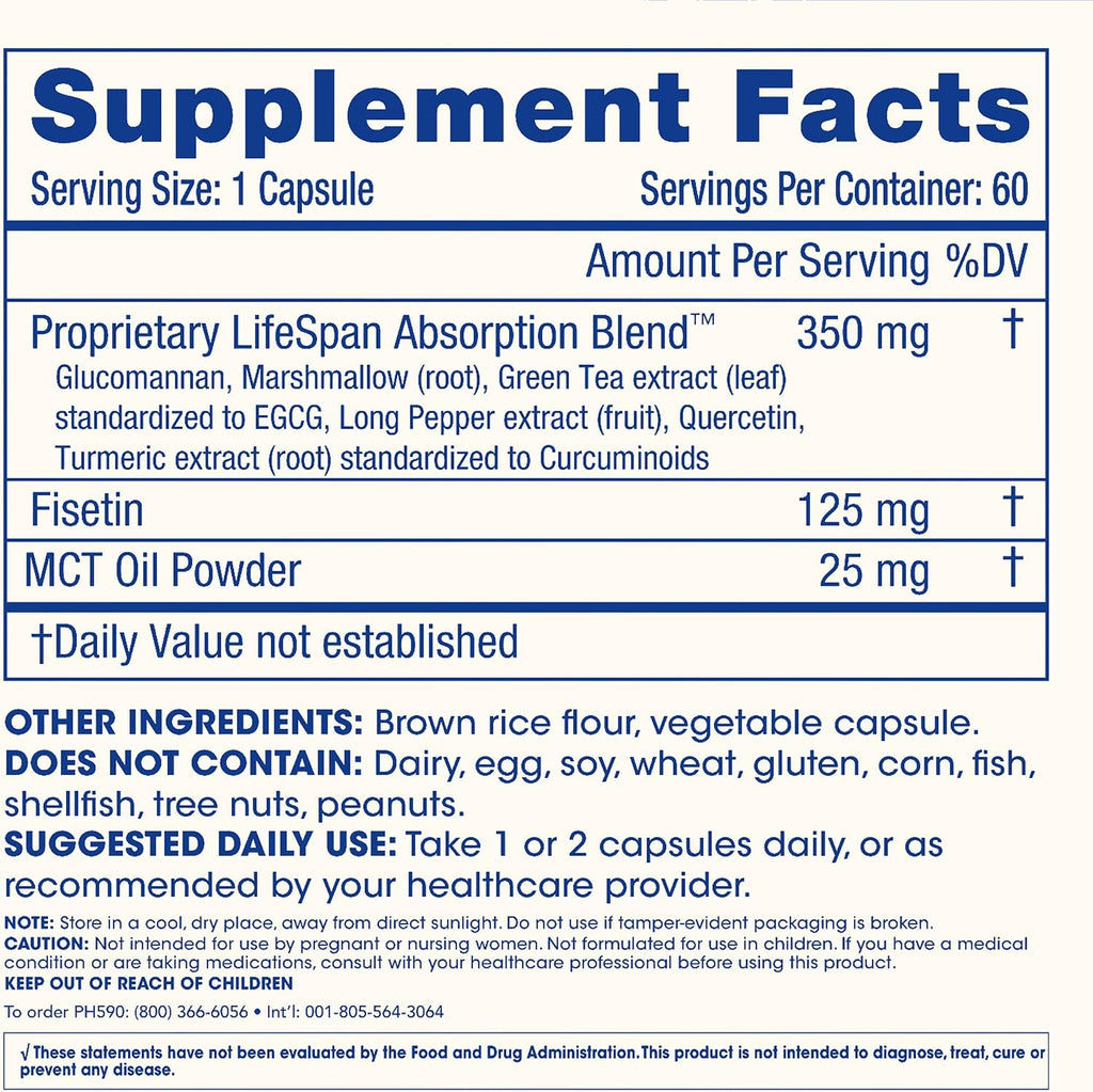 ProHealth Fisetin 125mg - 60 Cápsulas - Suplemento Antioxidante y Senolítico con Polifenoles y MCT
