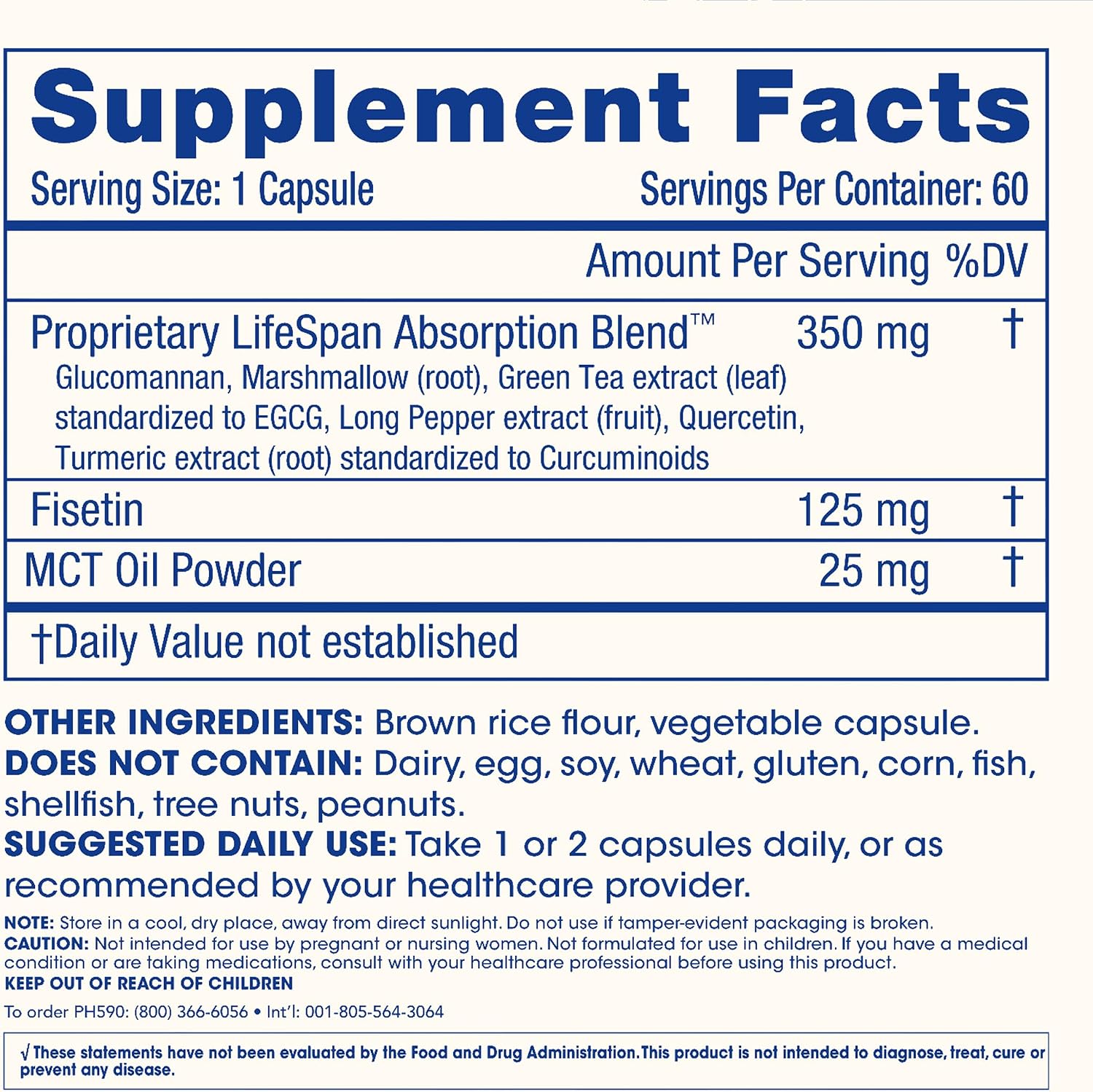 ProHealth Fisetin 125mg - 60 Cápsulas - Suplemento Antioxidante y Senolítico con Polifenoles y MCT