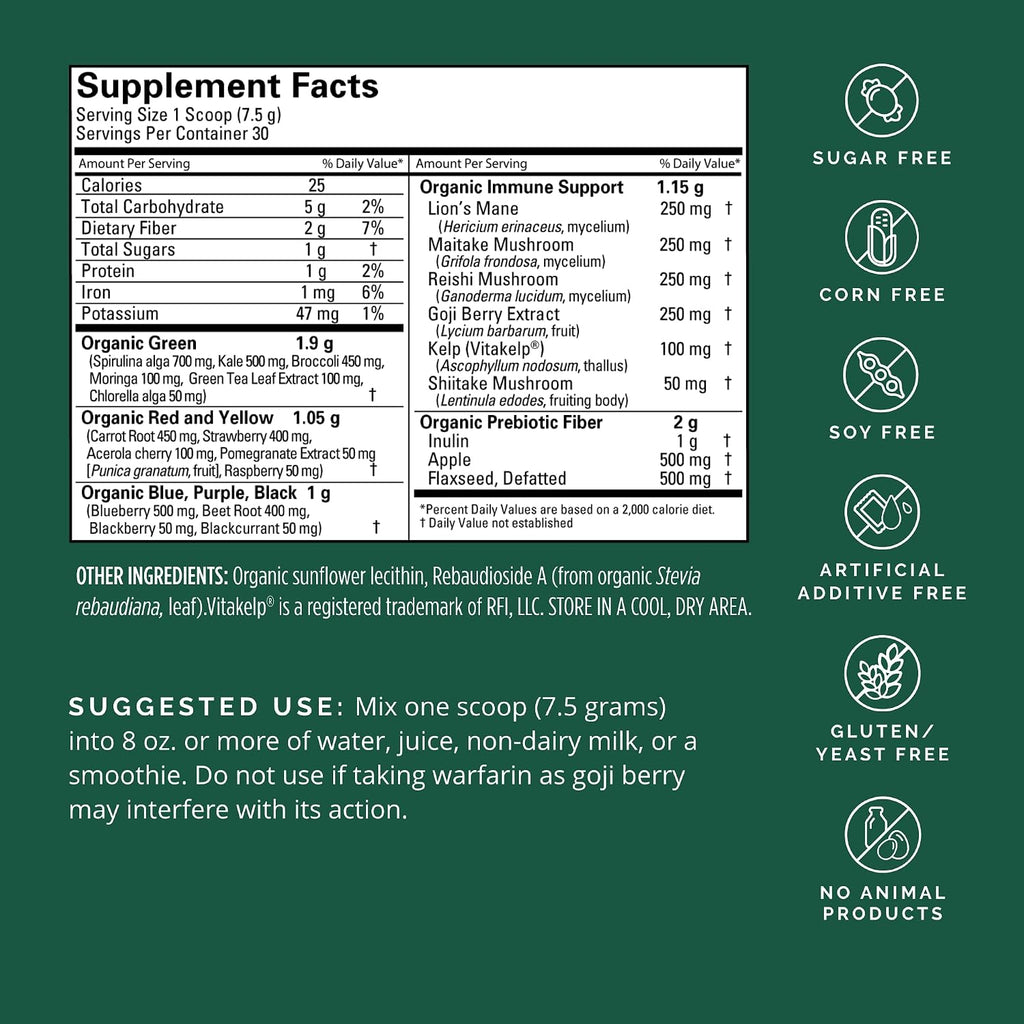 BRAINMD Neuro Greens Superfood - Polvo Nutricional con Frutas, Verduras y Hongos Medicinales - 224 g