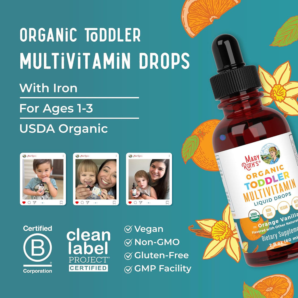 MaryRuth's Organics Multivitamínico con Hierro para Niños de 1 a 3 años, Gotas Líquidas Orgánicas, 59 ml