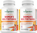 Wellgardens Multivitamínico Diario para Mujeres con Biotina, Arándano Rojo y Trébol Rojo - Apoyo para Cabello, Piel, Energía e Inmunidad - Vitaminas A, C, D, E, B12, Zinc - Sin Hierro, No Transgénico, 60 Cápsulas