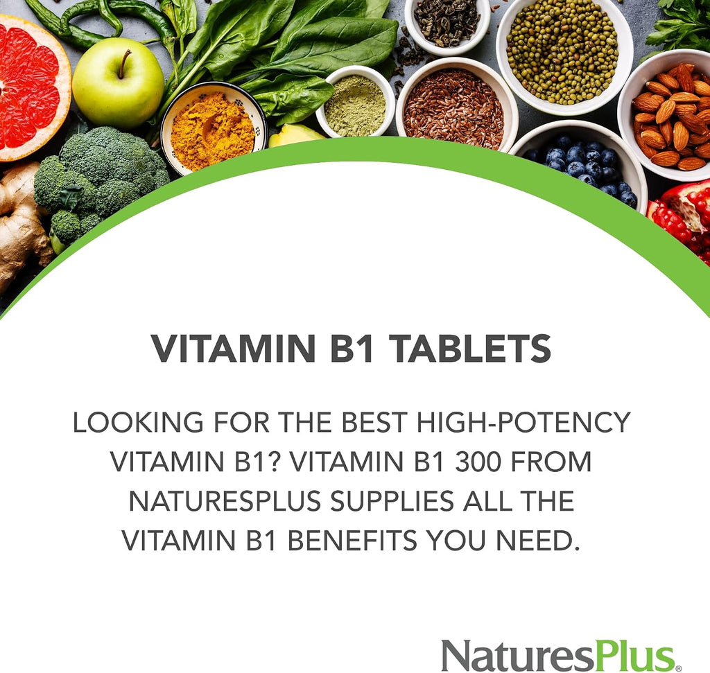 NaturesPlus Vitamina B1 300 mg - 90 Comprimidos de Liberación Sostenida - Tiamina para Energía - Vegetariano, Sin Gluten