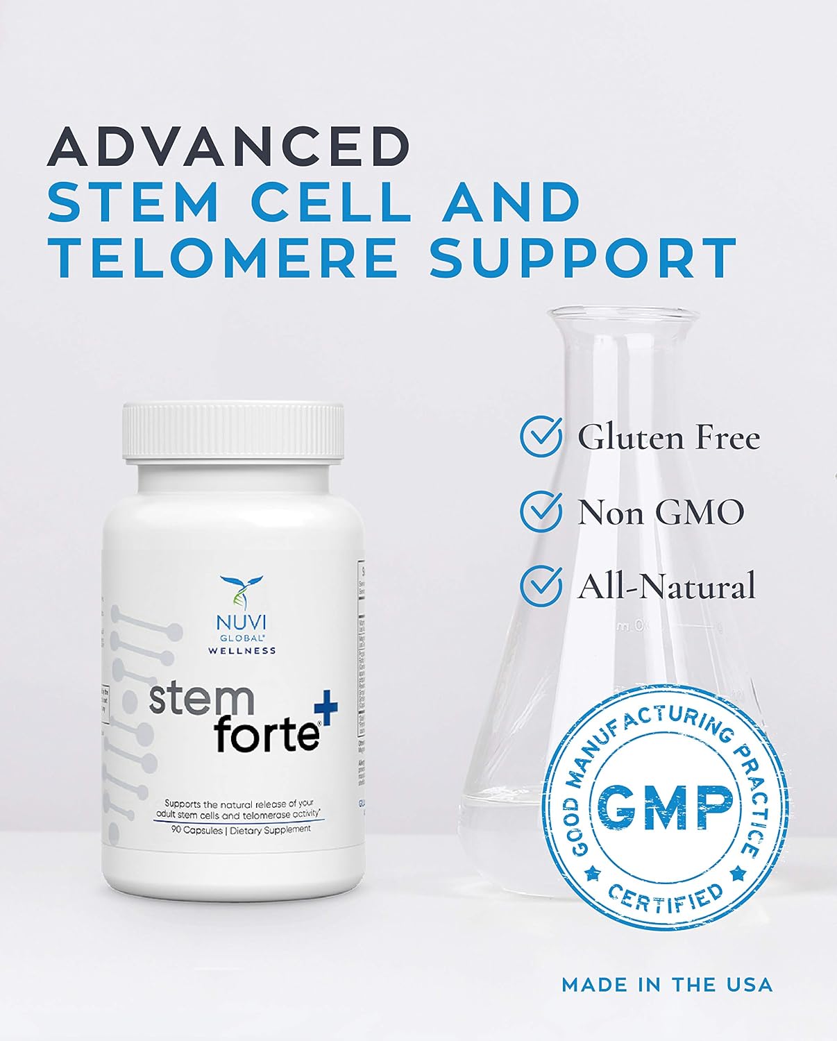 NuVi Global Stemforte Plus - Suplemento para Salud Celular y Telómeros - 90 Cápsulas