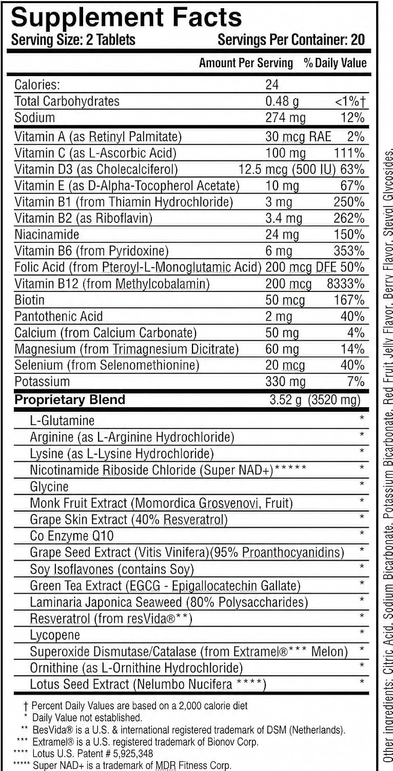 MDR VitalFactors NAD+ Anti-Aging Drink Mix – 40 Comprimidos Efervescentes