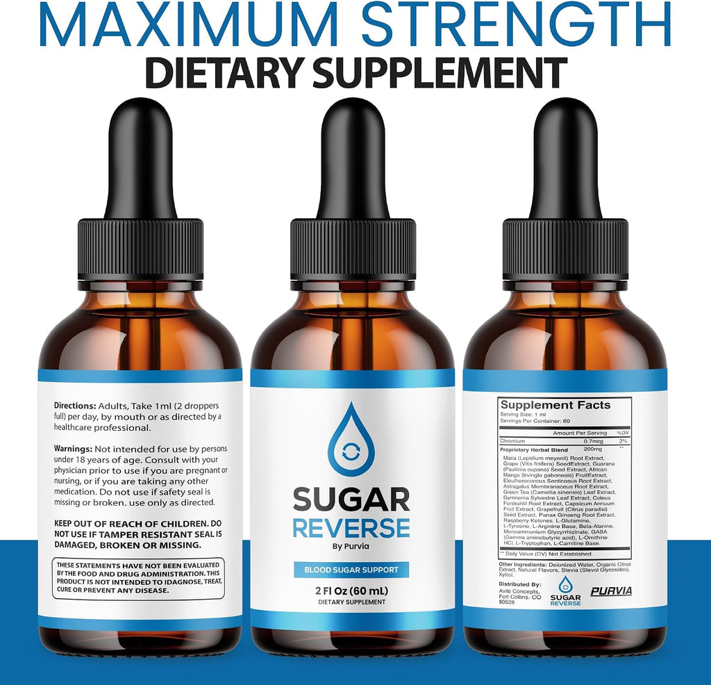 Sugar Reverse Drops, Suplemento Líquido con Cromo, Fórmula Avanzada, 3 Botellas