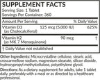 Futurebiotics Vitamina K2 con D3, 5000 UI de Vitamina D3 y 90 mcg de Vitamina K2 MK-7, 360 comprimidos