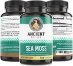 Ancient Bliss Organic Irish Sea Moss Pills - Dr Sebi Wildcrafted Seamoss Capsules | Thyroid, Healthy Skin & Gut Support | 120 Capsules