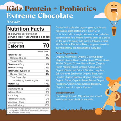 Amazing Grass Kidz Superfood: Proteína Vegetal y Probióticos para Niños, Sabor Chocolate Extremo, 15 porciones – Image 2