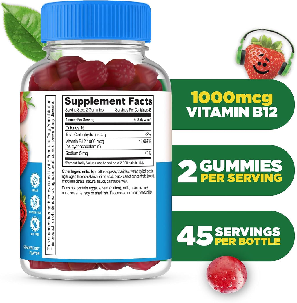 Lifeable Gominolas de Vitamina B12 Sin Azúcar para Niños - 1000 mcg - 90 Gominolas