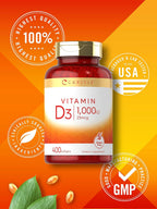 Carlyle Vitamina D3 1000IU | 25 mcg | 400 Cápsulas Blandas | Alta Potencia | No-GMO y Sin Gluten
