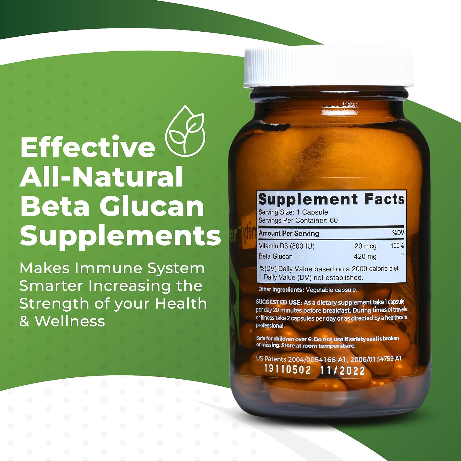 Bio Swiss Beta Glucan Immunity Power - 1,3D-1,6D Glucan con Vitamina D - Suplemento Inmunitario - Vegano, Sin Gluten (120 Cápsulas)