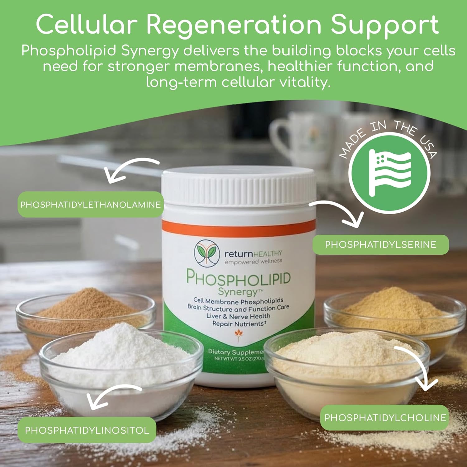 Return Healthy Phospholipid Synergy Powder - Antioxidante en Polvo para la Reparación Celular, 270 g