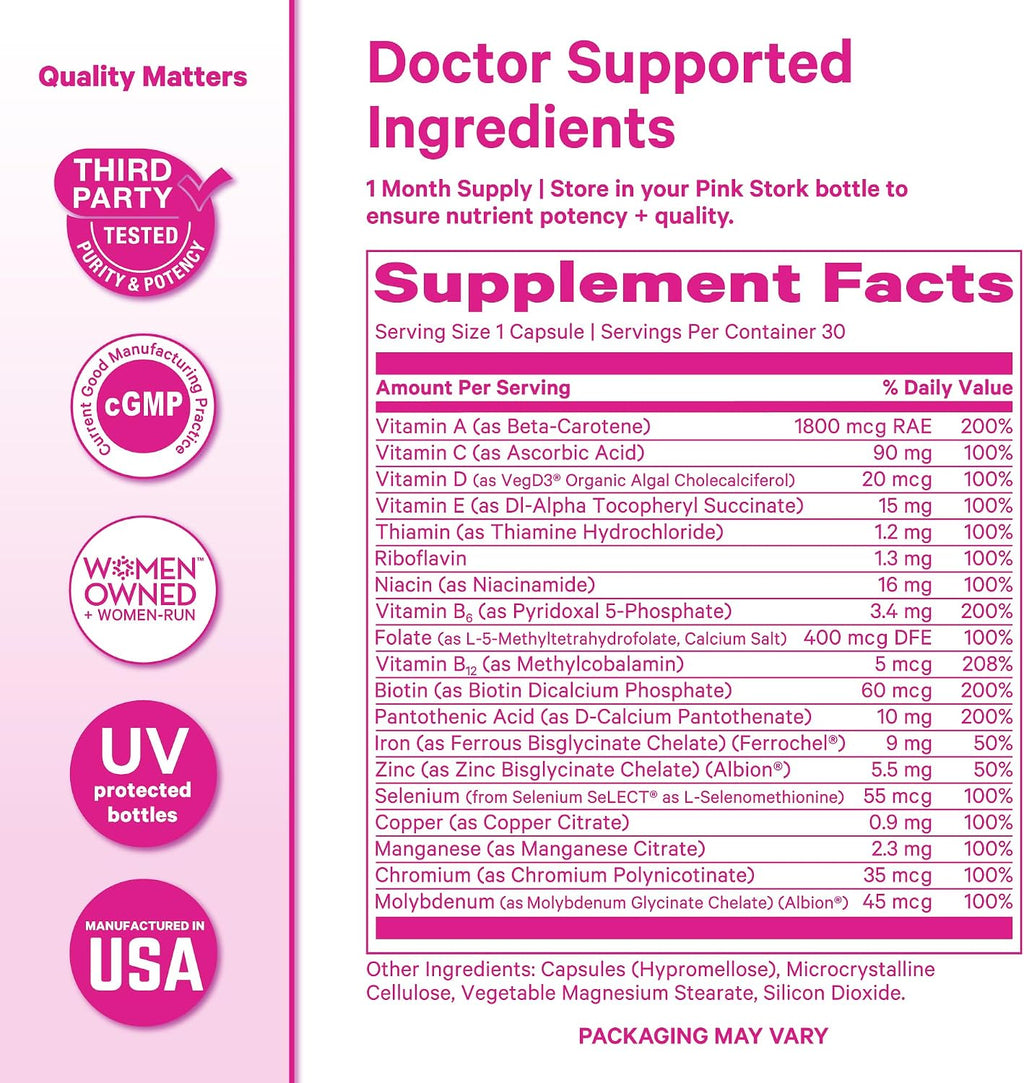 Pink Stork Total Women's Multivitamin - 17 Vitaminas Esenciales para Mujeres