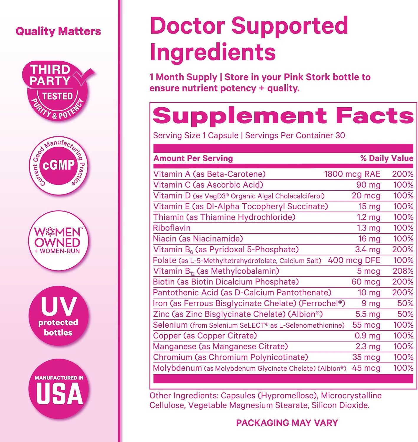 Pink Stork Total Women's Multivitamin - 17 Vitaminas Esenciales para Mujeres