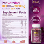 NAD Resveratrol Gummies - Suplemento con NAD+, Resveratrol, Colágeno Hidrolizado, Semilla de Uva y D-Biotina - Sin Azúcar - 60 Gominolas (Pack de 3)