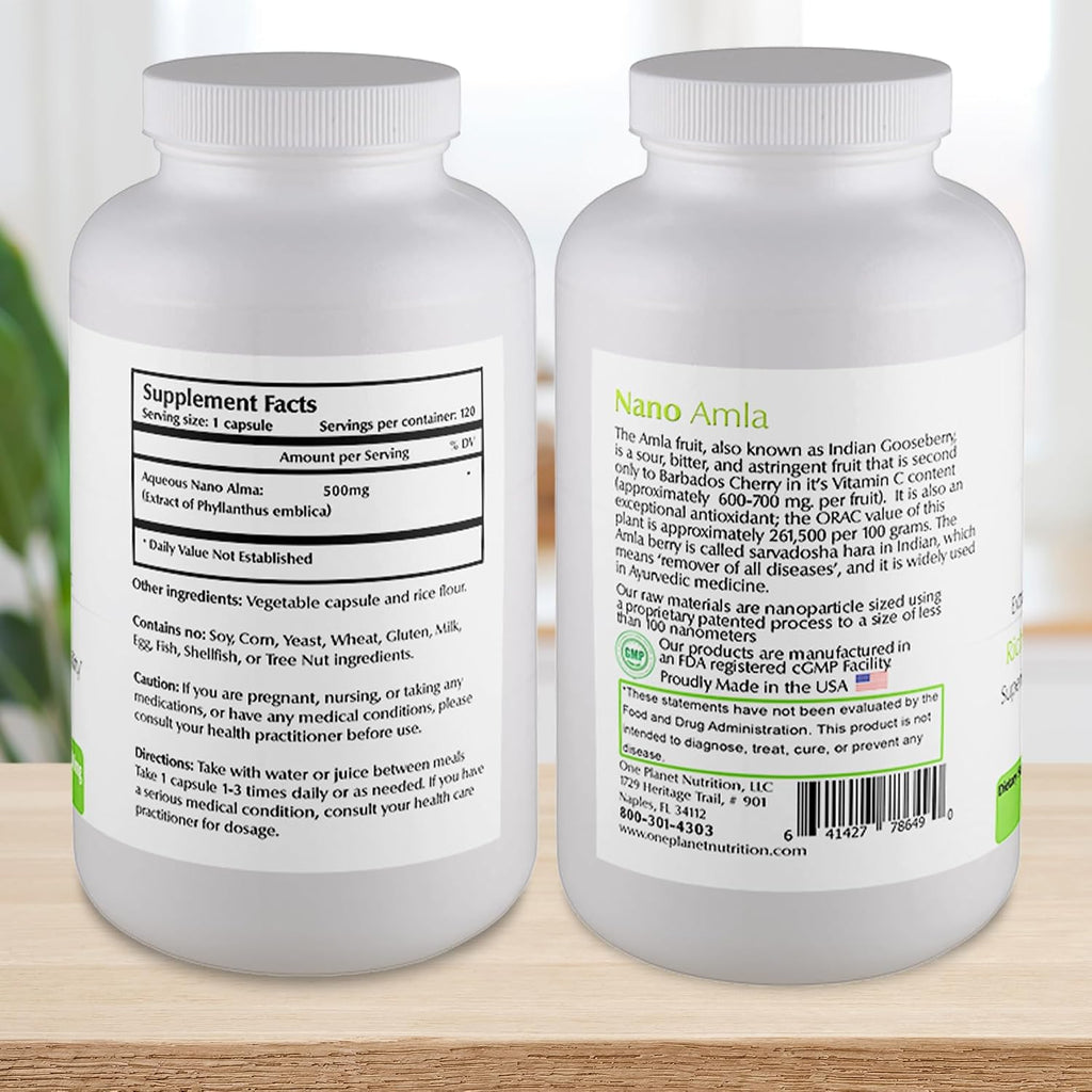 One Planet Nutrition Nano Amla 500 mg Veggie Capsules (120 caps) - Extracto de Amla con Vitamina C