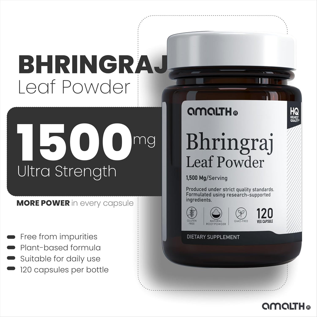 Amalth Bhringraj Cápsulas 1500 mg | Eclipta Prostrata | 120 Cápsulas Vegetales | Non-GMO, Sin Gluten