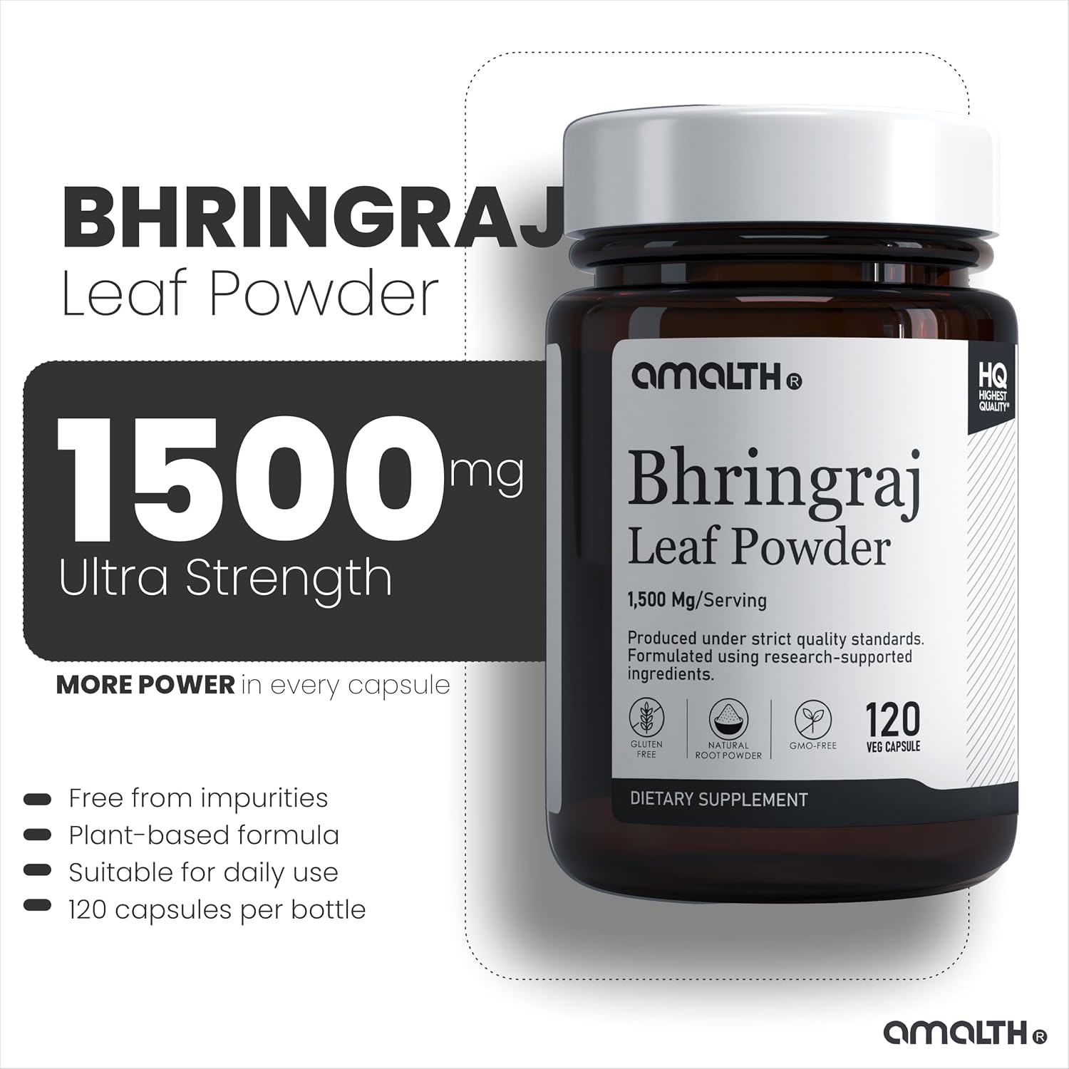 Amalth Bhringraj Cápsulas 1500 mg | Eclipta Prostrata | 120 Cápsulas Vegetales | Non-GMO, Sin Gluten