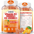 2 Paquetes de Gominolas de Vitamina D3 y K2 para Adultos, Sin Azúcar, Vitamina D3 5000UI + K2 (MK-7) 200mcg Suplemento con Complejo B y Vitaminas C y E, para Huesos, Músculos, Dientes e Inmunidad, Vegano, Sin Gluten