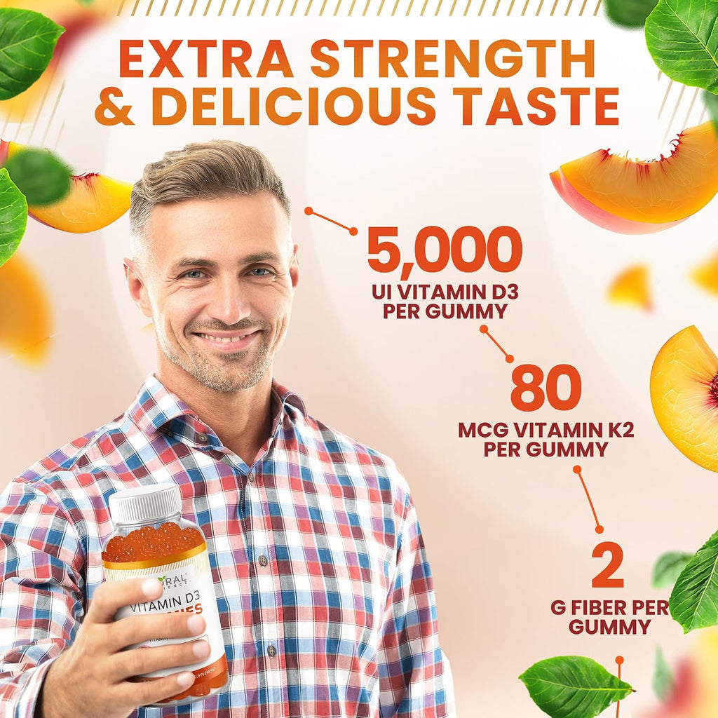 Vitamina D3 10000 UI y K2 MK-7 Gominolas - Sin Azúcar, Alta Absorción - 30 unidades