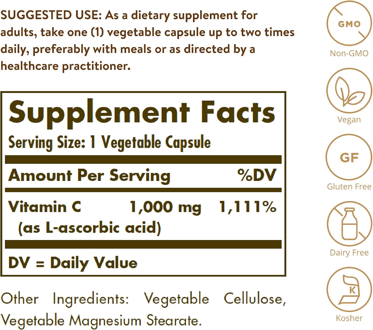 Solgar Vitamin C 1000 mg, 250 Vegetable Capsules - Antioxidant and Immune Support with Bioflavonoids