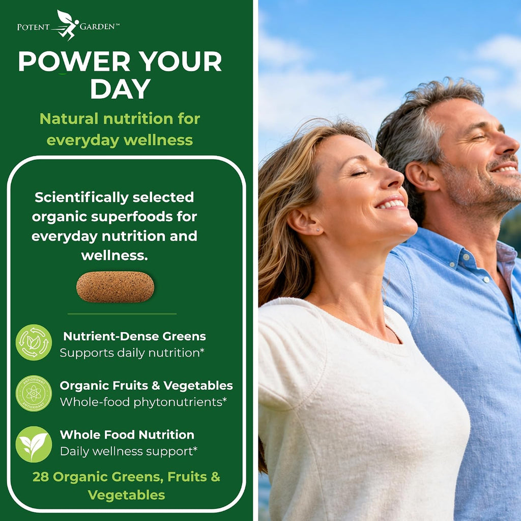 Potent Garden Super Greens Cápsulas - Complemento de Frutas y Verduras Orgánicas, 60 Comprimidos
