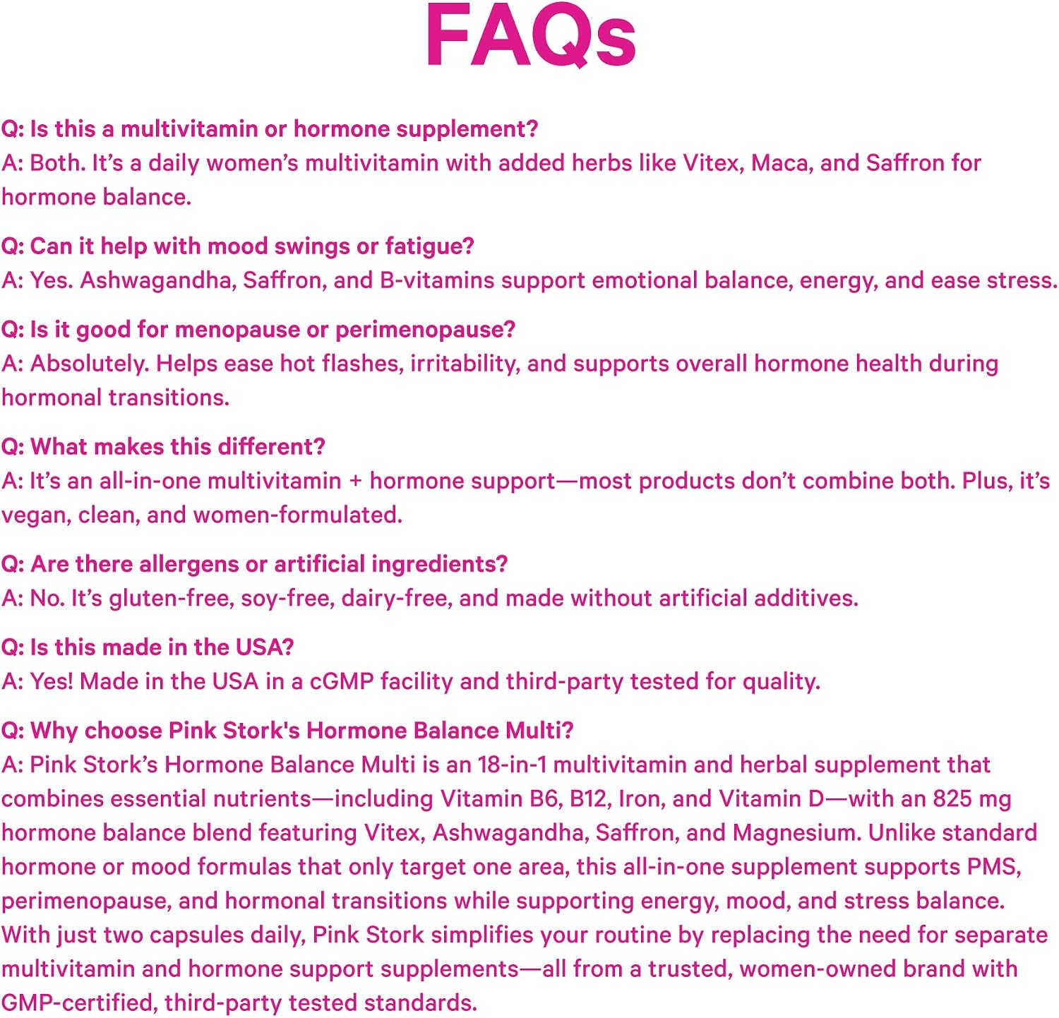 Pink Stork Hormone Balance Multivitamin for Women | Multivitamínico para Mujeres con Vitex, Ashwagandha y Magnesio | 60 Cápsulas Veganas