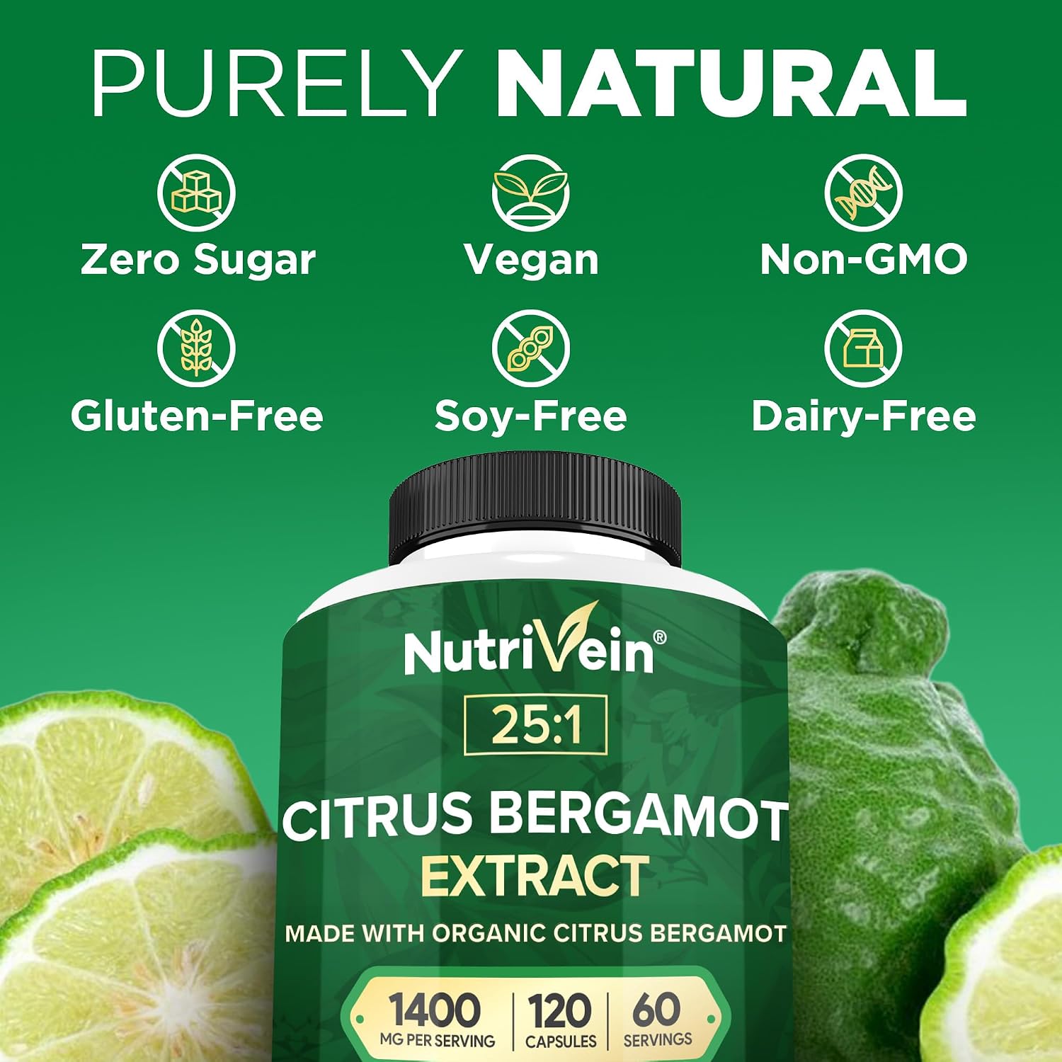 Nutrivein Premium Extracto de Bergamota 1400mg – 120 Cápsulas (60 Días)