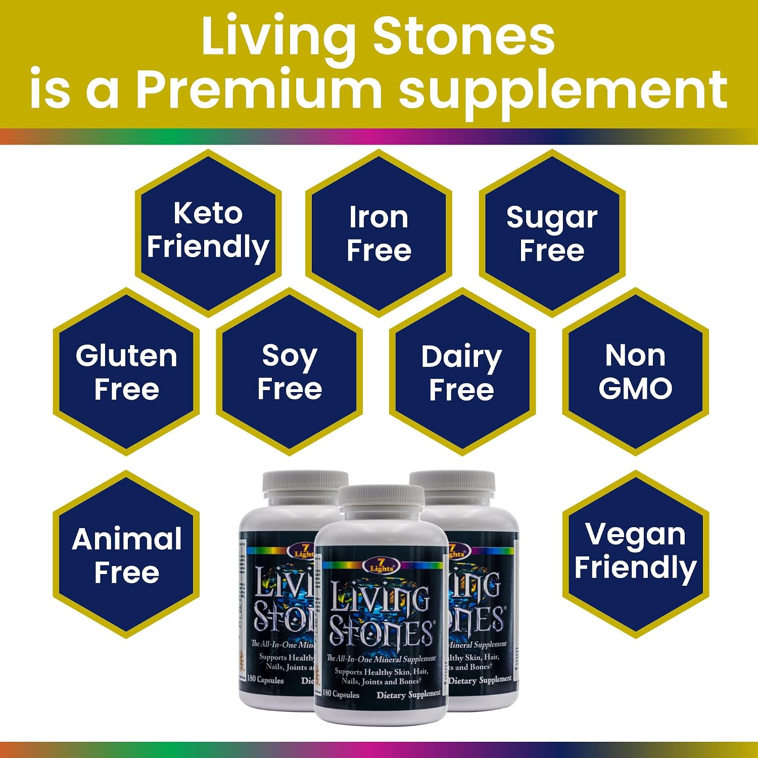 Living Stones, Suplemento Mineral Completo con Zinc, Calcio, Magnesio, Selenio, MSM y Shilajit (180 Cápsulas)