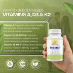 Daily Vites ADK - Vitamina A, D3 y K2 MK-7 - 5000 UI - 180 Cápsulas
