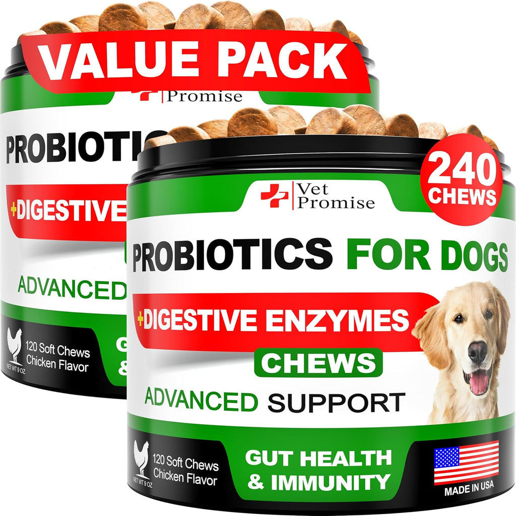 Probióticos para Perros con Enzimas Digestivas - 240 Masticables (2 Paquetes)
