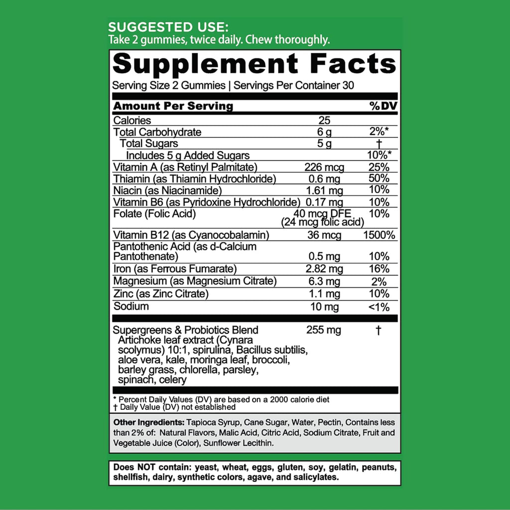 Goli SuperGreens Gomitas de Vitaminas - 120 Unidades - Vitaminas y Minerales Esenciales - Basado en Plantas, Vegano, Sin Gluten y Sin Gelatina - Salud desde el Interior, Paquete de 2