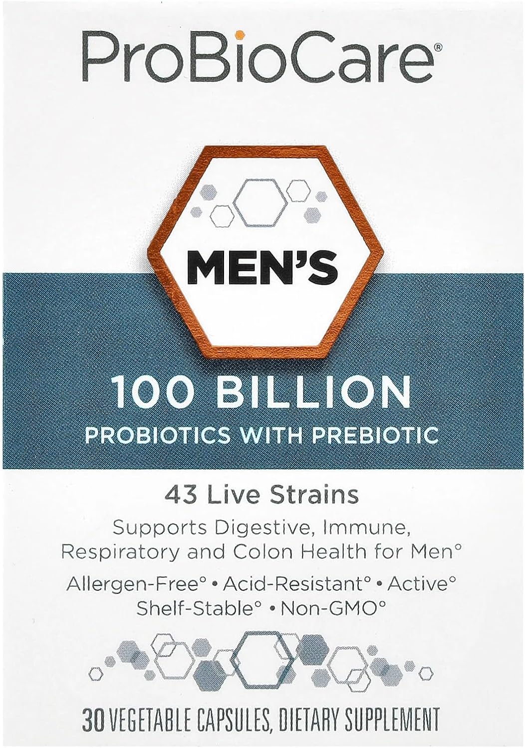 ProBioCare Probiótico para Hombres - 100 mil millones UFC, 43 Cepas, 30 Cápsulas Vegetales