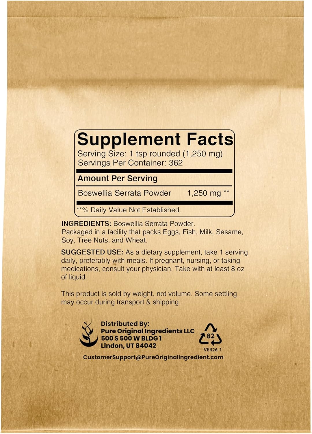 PURE ORIGINAL INGREDIENTS Boswellia Serrata Extracto en Polvo (454g) Suplemento Herbal, No Transgénico