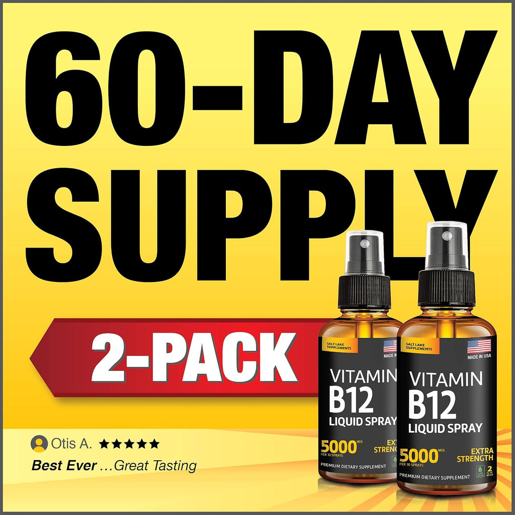 Salt Lake Supplements (2 Pack) - Spray de Vitamina B12 5000 mcg - Sublingual - Metilcobalamina - Vegano - Sin Gluten - No GMO
