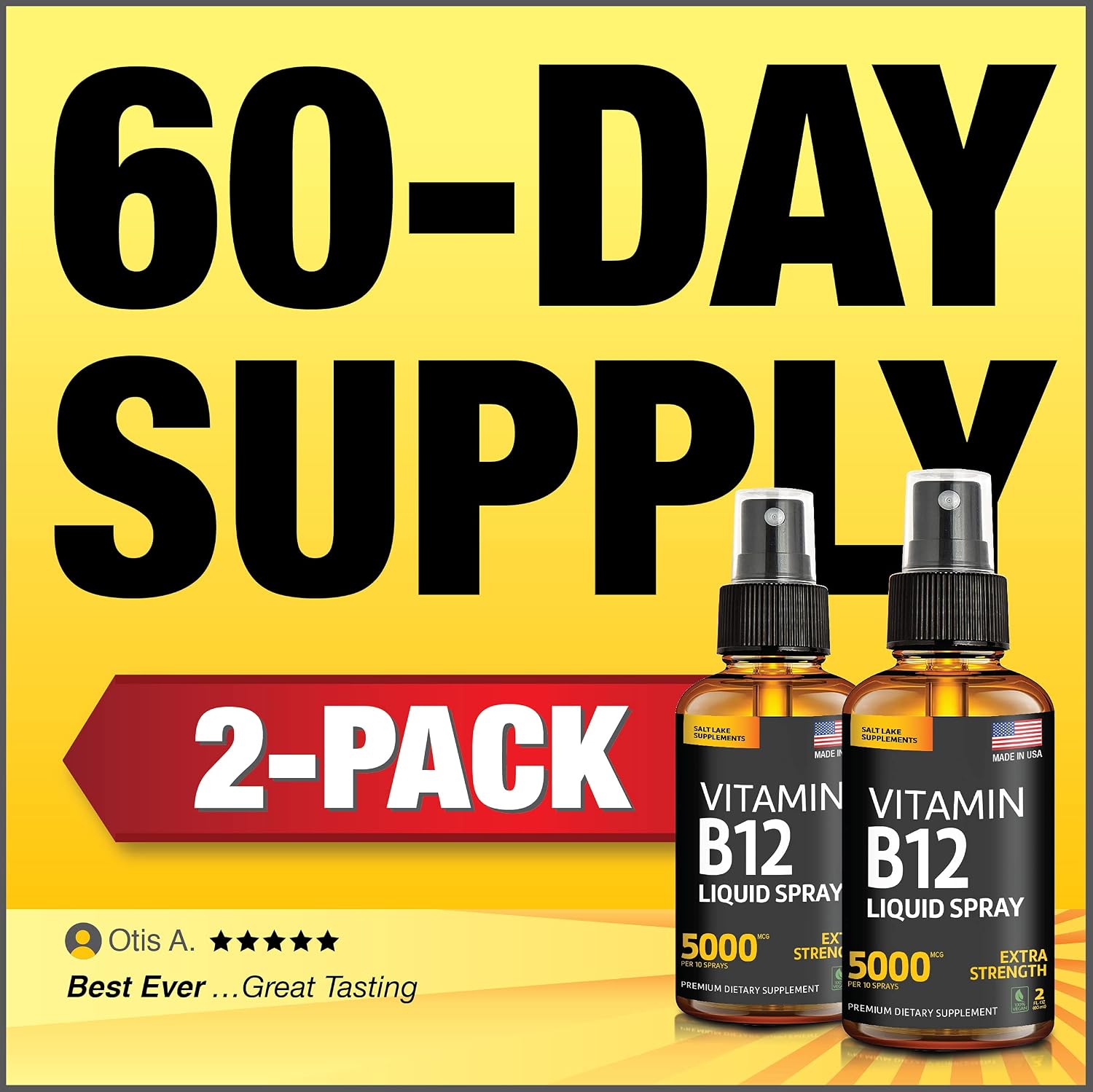 Salt Lake Supplements (2 Pack) - Spray de Vitamina B12 5000 mcg - Sublingual - Metilcobalamina - Vegano - Sin Gluten - No GMO