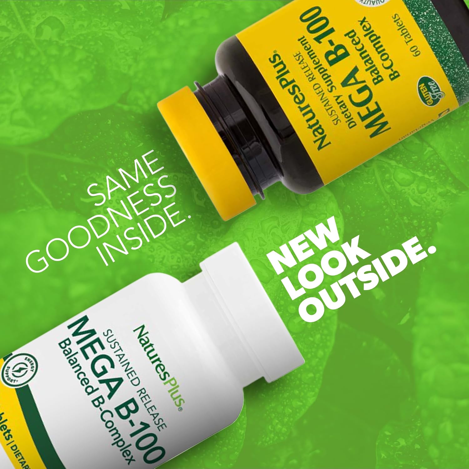 NaturesPlus Mega B-100 Complex - 60 Comprimidos de Liberación Sostenida - Complejo B Equilibrado - Apoyo Energético - Vegetariano, Sin Gluten