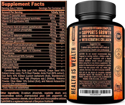 10X Potente Biotina 5000mcg con Keratina, – Keratina: Proteína estructural que forma parte del cabello y las uñas. – Image 7
