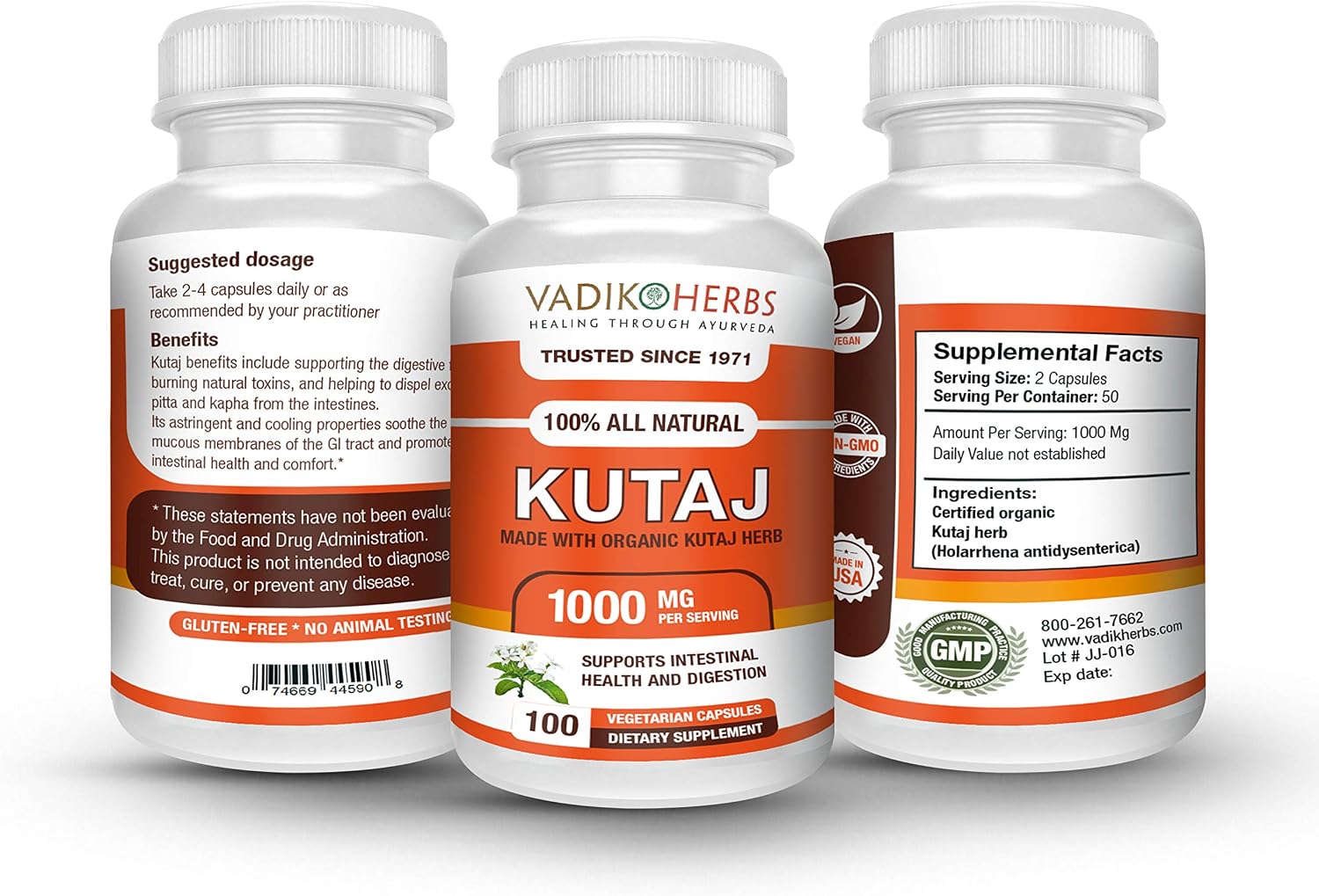 Vadik Herbs Kutaj (Holarrhena Antidysenterica) - 100 Cápsulas Vegetales - Complemento para el Soporte Digestivo